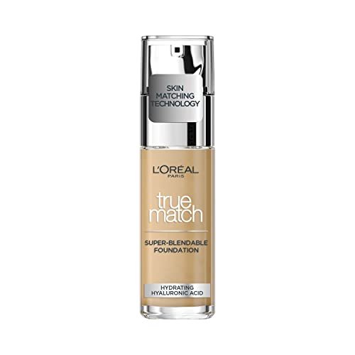 L'Oreal Paris True Match Liquid Foundation, Skincare Infused with Hyaluronic Acid, SPF 17, Available in 40 Shades, 6.5W Golden Toffee, 30 ml