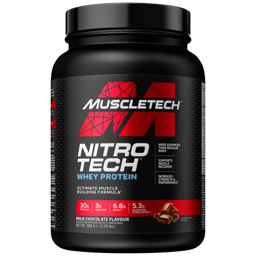 MuscleTech NitroTech Whey Protein Powder, Muscle Maintenance & Growth, Whey Isolate Protein Powder With 3g Creatine, Protein Shake For Men & Women, 6.8g BCAA, 40 Servings, 1.8g, Vanilla Cream