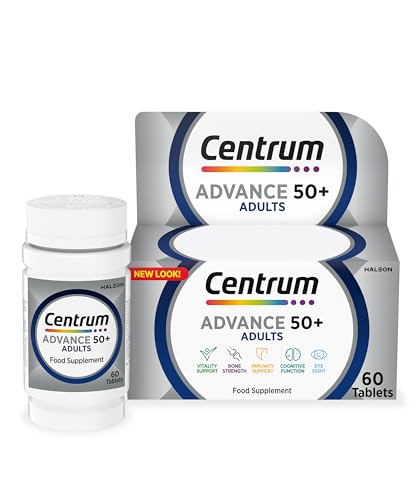 Centrum Advance 50+ Multivitamin Tablets for Men and Women, Vitamins with 24 Essential Nutrients including Vitamin C, D and Zinc, 60 ct (Packaging and Tablet colour may vary slightly)