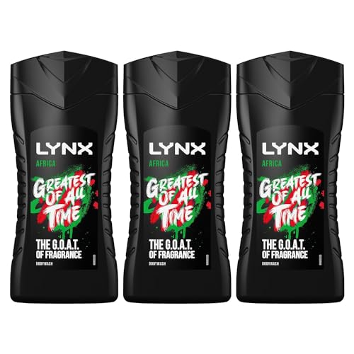 Lynx Africa Body Wash with 12 Hour Refreshing Fragrance Squeezed Mandarin and Sandalwood Scent with Plant-based Moisturizers, 225 ml Bulk Buy 3 Pack