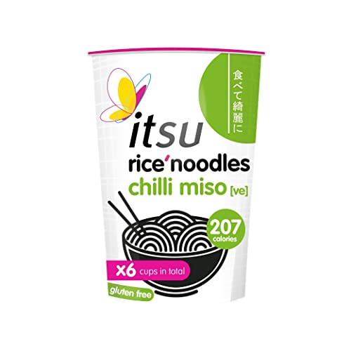 Itsu Chilli Miso Flavour Rice Noodles | Instant Rice Noodles Multipack Cup | 1 Count (Pack of 6) | Gluten - Free