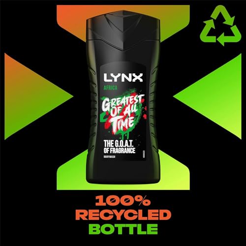 Lynx Africa Body Wash with 12 Hour Refreshing Fragrance Squeezed Mandarin and Sandalwood Scent with Plant-based Moisturizers, 225 ml Bulk Buy 3 Pack