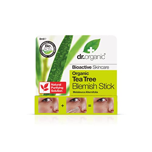 Dr Organic Tea Tree Blemish Stick, Minimise Spots & Reduce Redness, For Acne , Clear Skin, Purifying, Natural, Vegan, Cruelty-Free, Paraben & SLS-Free, Certified Organic, 8ml, Packaging may vary