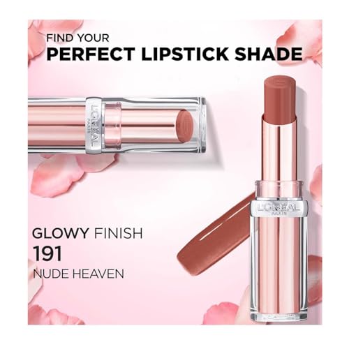 L'Oreal Paris Lipstick, Balm-In-Lipstick, Keep Lips Hydrated and Smooth, Natural-Looking Shiny Finish, Glow Paradise, 191 Nude Heaven?