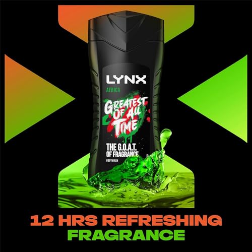 Lynx Africa Body Wash with 12 Hour Refreshing Fragrance Squeezed Mandarin and Sandalwood Scent with Plant-based Moisturizers, 225 ml Bulk Buy 3 Pack