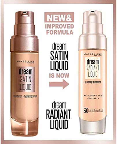 Maybelline Foundation, Dream Radiant Liquid Hydrating Foundation with Hyaluronic Acid and Collagen - Lightweight, Medium Coverage Up to 12 Hour Hydration - 30 Sand