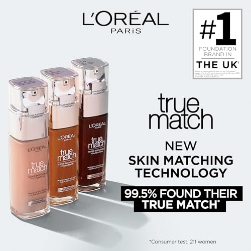 L'Oreal Paris True Match Liquid Foundation, Skincare Infused with Hyaluronic Acid, SPF 17, Available in 40 Shades, 6.5W Golden Toffee, 30 ml