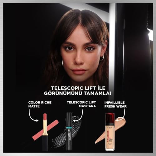 L'Oréal Paris Telescopic Mascara, Long-Lasting 36H Lift, Visible Lash Length Up to +5mm*, No Clumping & No Smudging & No Flaking, Telescopic Lift, Black