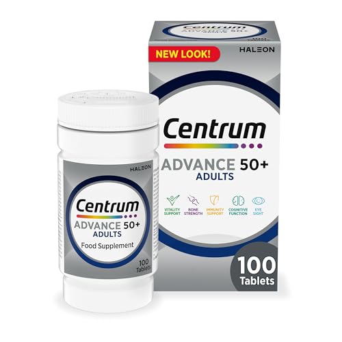 Centrum Advance 50+ Multivitamin Tablets for Men and Women, Vitamins with 24 Essential Nutrients including Vitamin C, D and Zinc, 60 ct (Packaging and Tablet colour may vary slightly)