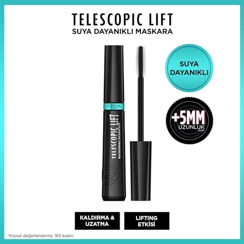 L'Oréal Paris Telescopic Mascara, Long-Lasting 36H Lift, Visible Lash Length Up to +5mm*, No Clumping & No Smudging & No Flaking, Telescopic Lift, Black