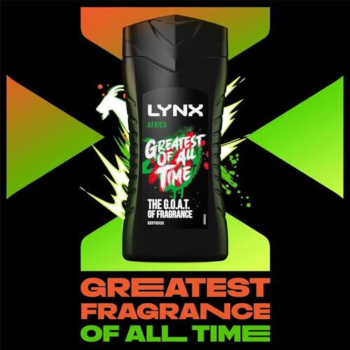 Lynx Africa Body Wash with 12 Hour Refreshing Fragrance Squeezed Mandarin and Sandalwood Scent with Plant-based Moisturizers, 225 ml Bulk Buy 3 Pack