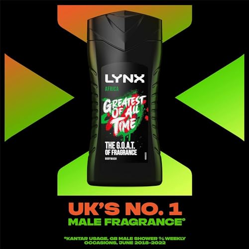 Lynx Africa Body Wash with 12 Hour Refreshing Fragrance Squeezed Mandarin and Sandalwood Scent with Plant-based Moisturizers, 225 ml Bulk Buy 3 Pack