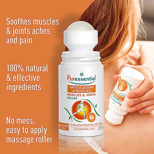 Puressentiel Muscles & Joints Roll-On 75ml – Providing fast Relief & Naturally Soothes Muscle Pain, Back Pain Relief, Neck Pain Relief & Shoulder Aches. Acupressure Massager & Muscle Rub