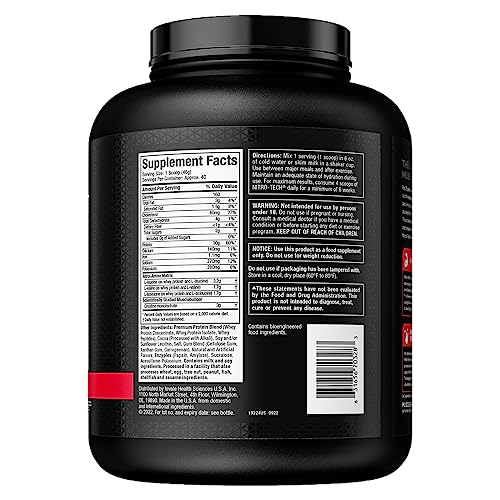 MuscleTech NitroTech Whey Protein Powder, Muscle Maintenance & Growth, Whey Isolate Protein Powder With 3g Creatine, Protein Shake For Men & Women, 6.8g BCAA, 40 Servings, 1.8g, Vanilla Cream