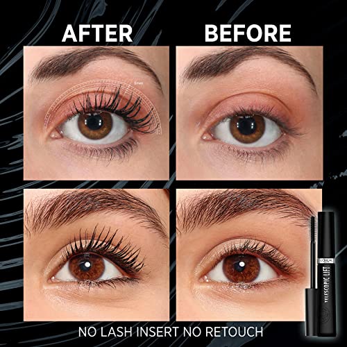 L'Oréal Paris Telescopic Mascara, Long-Lasting 36H Lift, Visible Lash Length Up to +5mm*, No Clumping & No Smudging & No Flaking, Telescopic Lift, Black