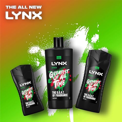 Lynx Africa Body Wash with 12 Hour Refreshing Fragrance Squeezed Mandarin and Sandalwood Scent with Plant-based Moisturizers, 225 ml Bulk Buy 3 Pack