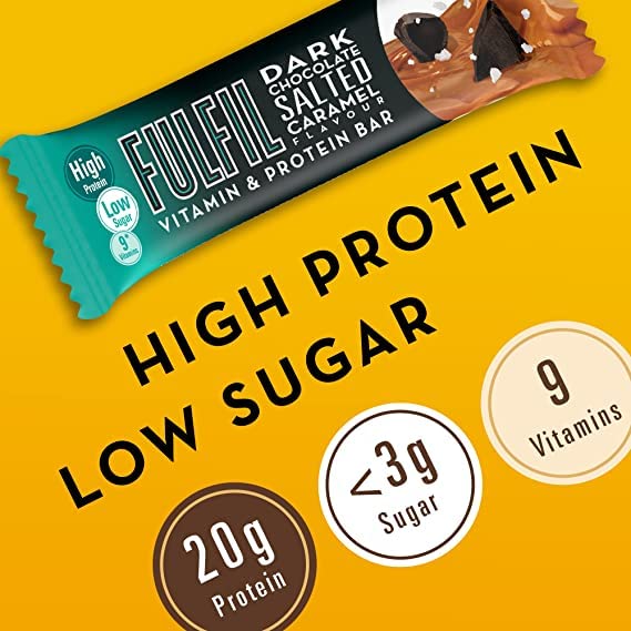 Fulfil Vitamin and Protein Bar (15 x 55 g Bars), Milk Chocolate Crunch Flavour, 20 g High Protein, 9 Vitamins, Low Sugar