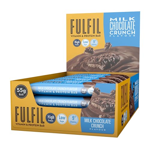 Fulfil Vitamin and Protein Bar (15 x 55 g Bars), Milk Chocolate Crunch Flavour, 20 g High Protein, 9 Vitamins, Low Sugar