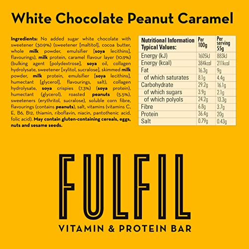 Fulfil Vitamin and Protein Bar (15 x 55 g Bars), Milk Chocolate Crunch Flavour, 20 g High Protein, 9 Vitamins, Low Sugar