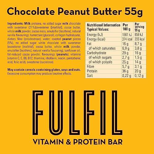 Fulfil Vitamin and Protein Bar (15 x 55 g Bars), Milk Chocolate Crunch Flavour, 20 g High Protein, 9 Vitamins, Low Sugar