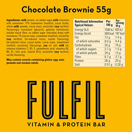 Fulfil Vitamin and Protein Bar (15 x 55 g Bars), Milk Chocolate Crunch Flavour, 20 g High Protein, 9 Vitamins, Low Sugar