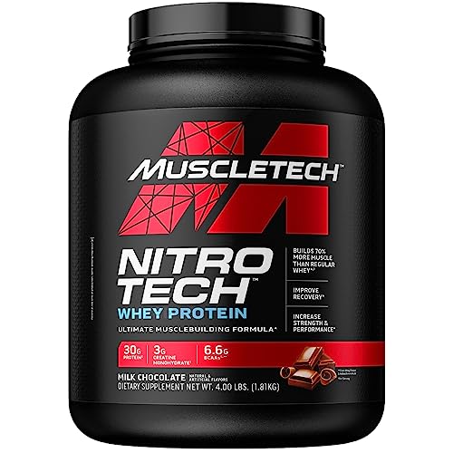 MuscleTech NitroTech Whey Protein Powder, Muscle Maintenance & Growth, Whey Isolate Protein Powder With 3g Creatine, Protein Shake For Men & Women, 6.8g BCAA, 40 Servings, 1.8g, Vanilla Cream