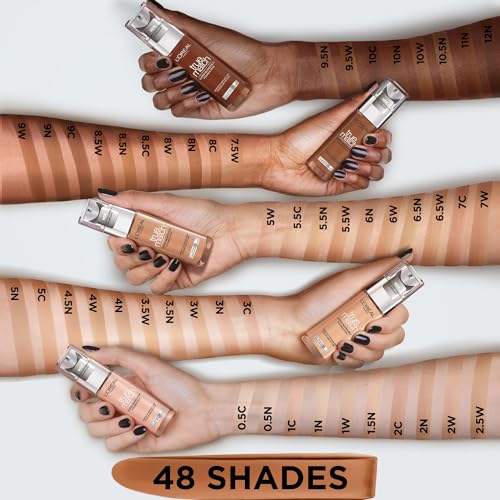 L'Oreal Paris True Match Liquid Foundation, Skincare Infused with Hyaluronic Acid, SPF 17, Available in 40 Shades, 6.5W Golden Toffee, 30 ml