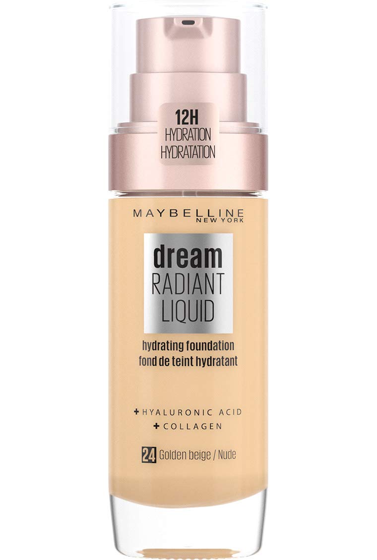 Maybelline Foundation, Dream Radiant Liquid Hydrating Foundation with Hyaluronic Acid and Collagen - Lightweight, Medium Coverage Up to 12 Hour Hydration - 30 Sand