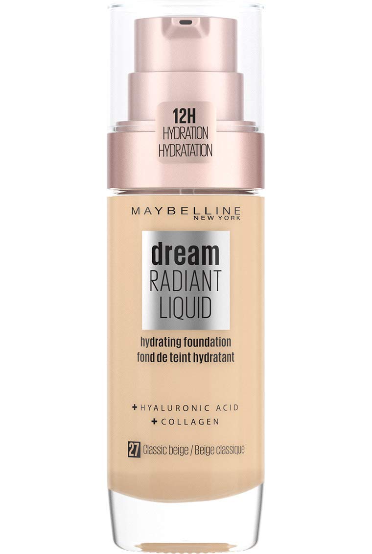 Maybelline Foundation, Dream Radiant Liquid Hydrating Foundation with Hyaluronic Acid and Collagen - Lightweight, Medium Coverage Up to 12 Hour Hydration - 30 Sand