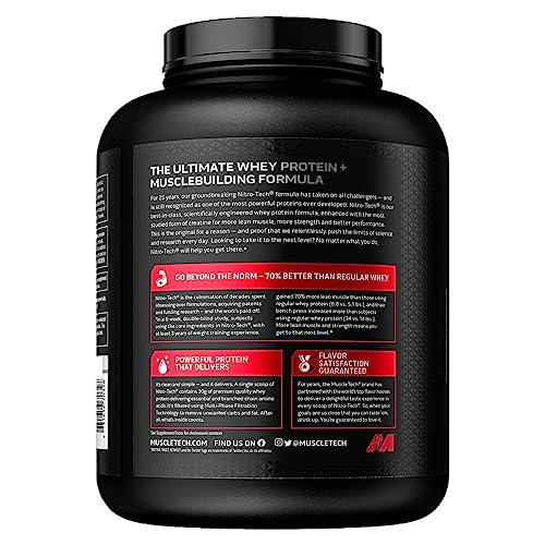 MuscleTech NitroTech Whey Protein Powder, Muscle Maintenance & Growth, Whey Isolate Protein Powder With 3g Creatine, Protein Shake For Men & Women, 6.8g BCAA, 40 Servings, 1.8g, Vanilla Cream