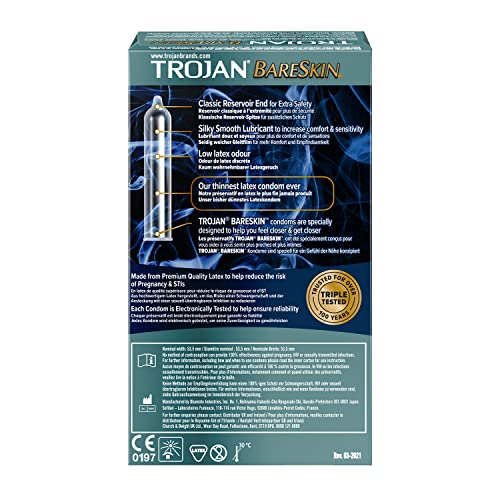 Trojan BareSkin Condoms, The Thinnest Trojan Condoms - Pack of 10