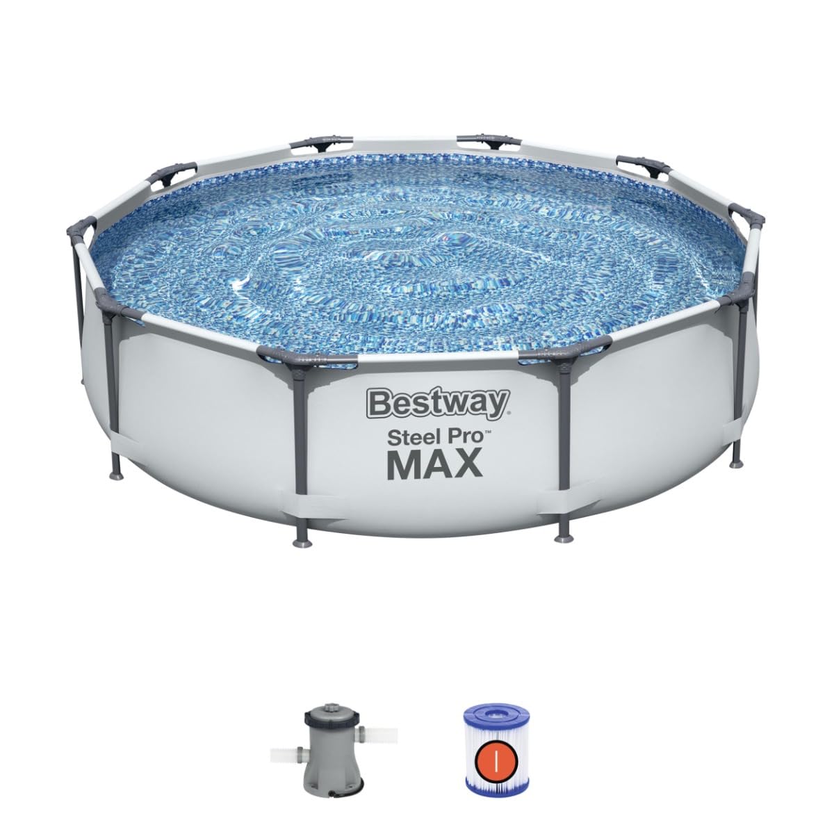 Bestway Steel Pro Max | Runder Rahmenpool mit Filterpumpe, Aufstellpools, grau, 10' 