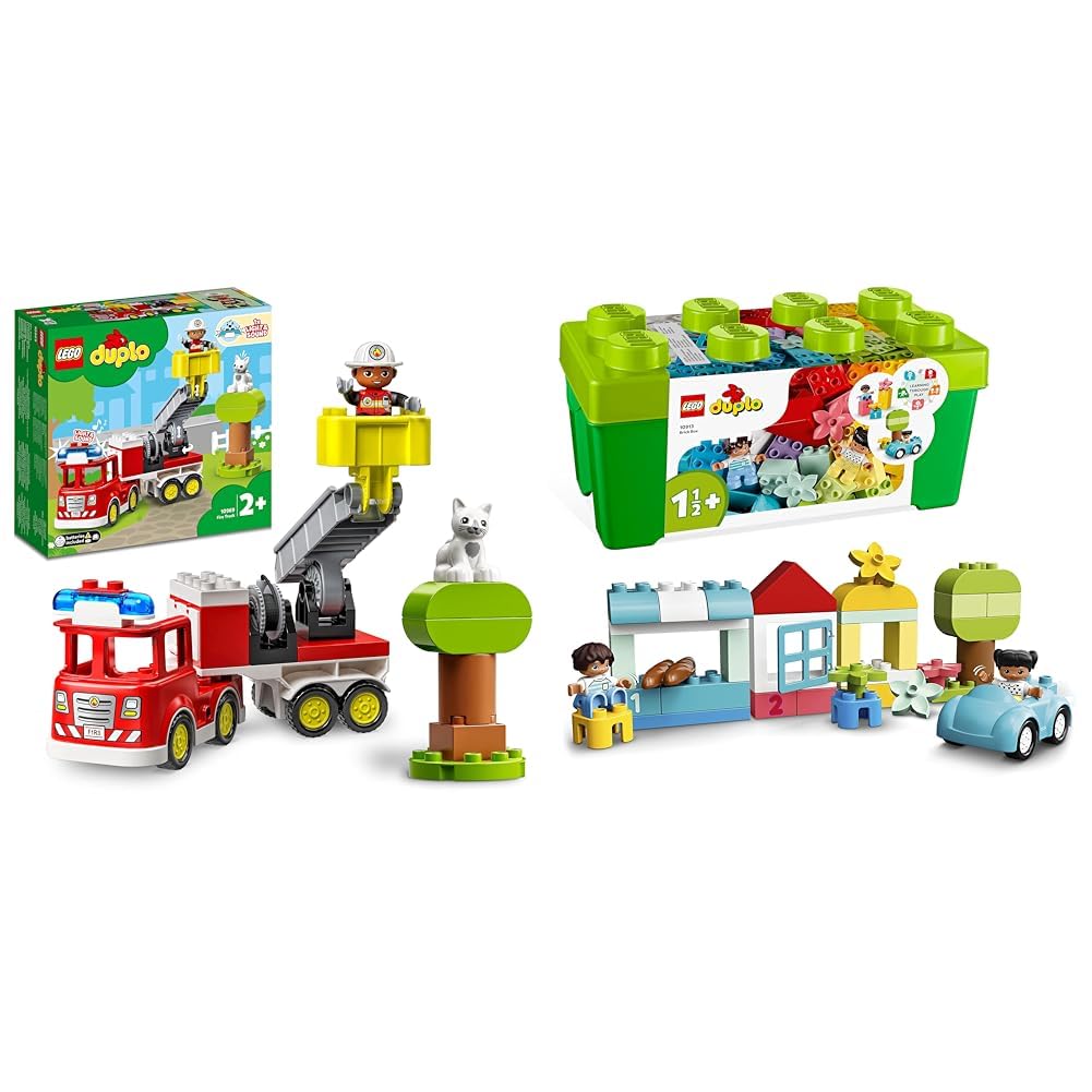 LEGO 10969 DUPLO Town Fire Engine Toy for Toddlers 2 Plus Years Old, Truck with Lights and Siren, Firefighter & Cat Figures, Learning Toys