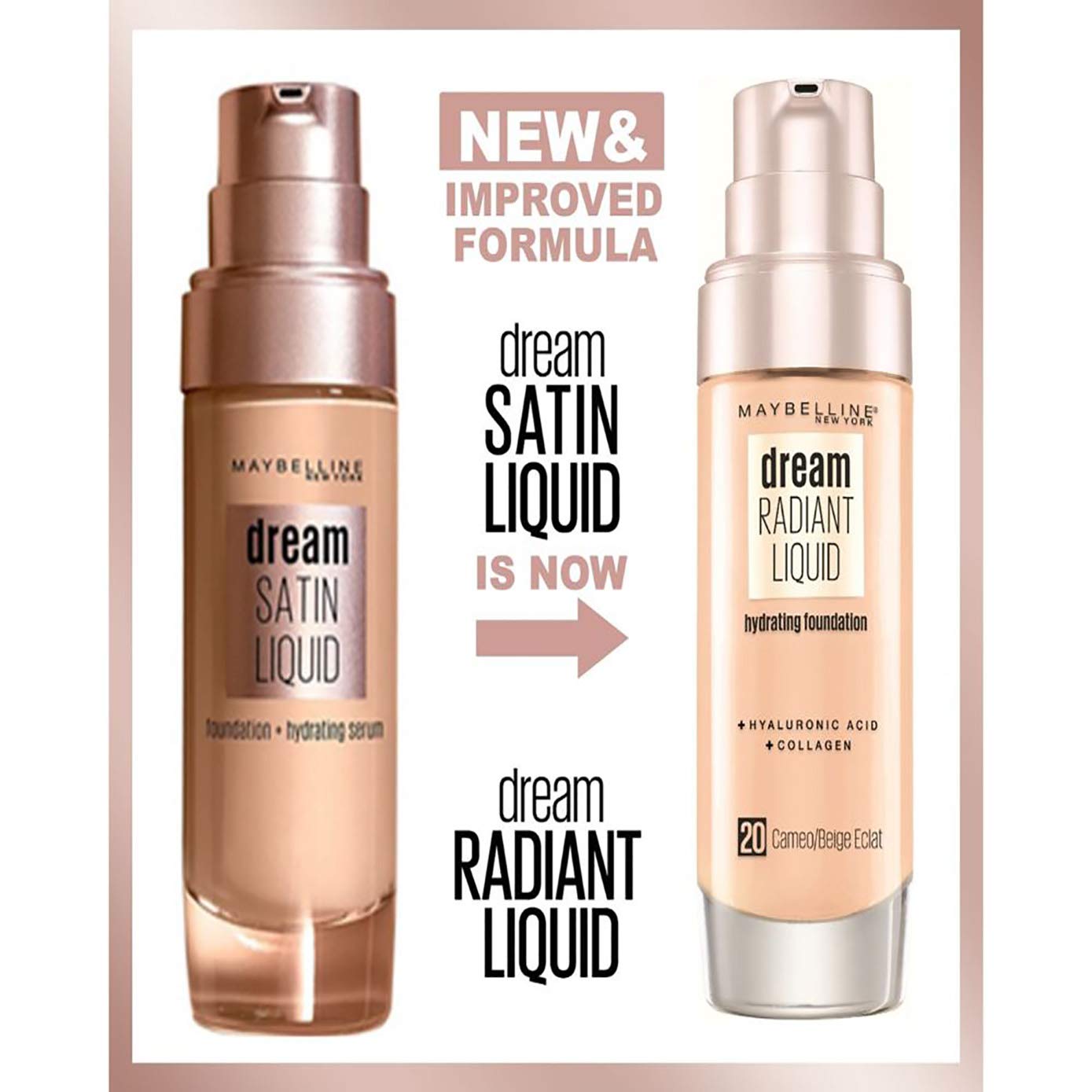 Maybelline Foundation, Dream Radiant Liquid Hydrating Foundation with Hyaluronic Acid and Collagen - Lightweight, Medium Coverage Up to 12 Hour Hydration - 30 Sand