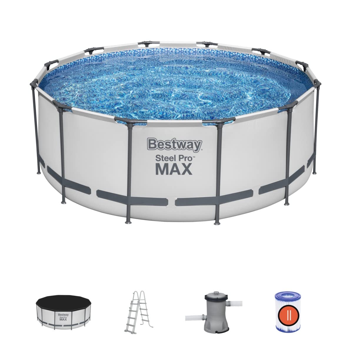 Bestway Steel Pro Max | Runder Rahmenpool mit Filterpumpe, Aufstellpools, grau, 10' 