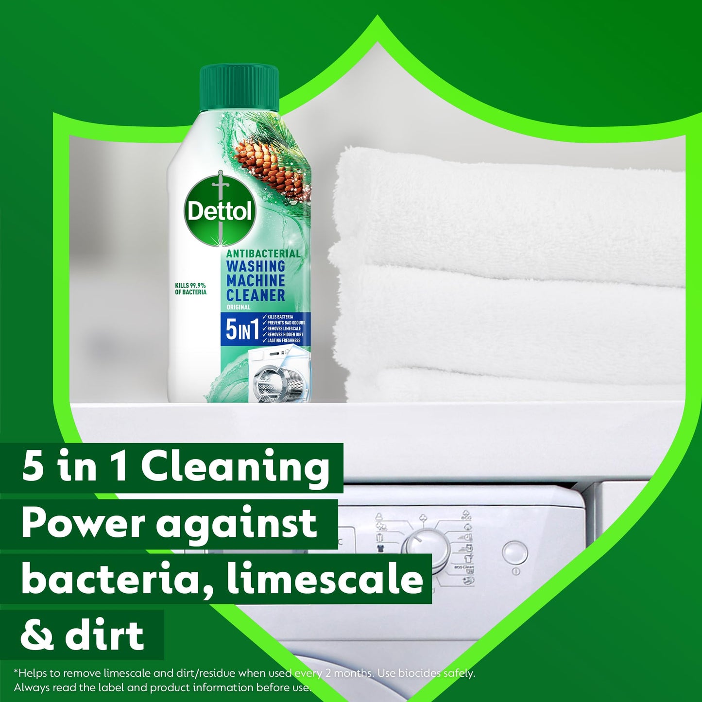 Dettol Washing Machine Cleaner, Original Fresh, 250ml, Laundry, Antibacterial, Disinfectant, Deep Clean Washing Machine, Removes Limescale Odours and Dirt, Descaler