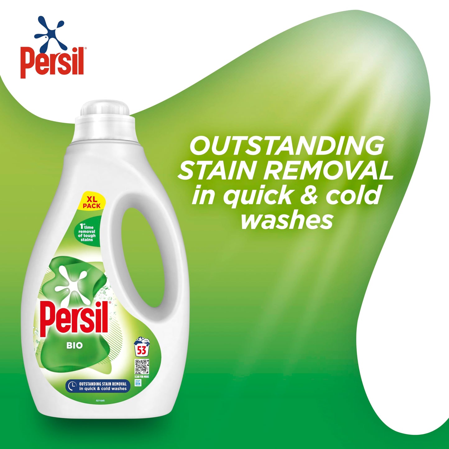 Persil Bio Laundry Washing Liquid Detergent 1st time removal of tough stains outstanding stain removal in quick & cold washes 53 washes (1.431 L)