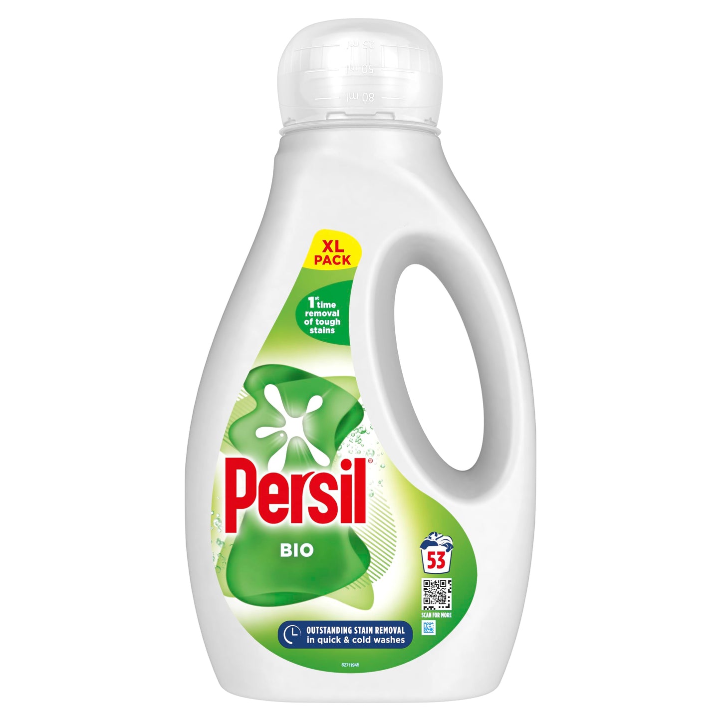 Persil Bio Laundry Washing Liquid Detergent 1st time removal of tough stains outstanding stain removal in quick & cold washes 53 washes (1.431 L)