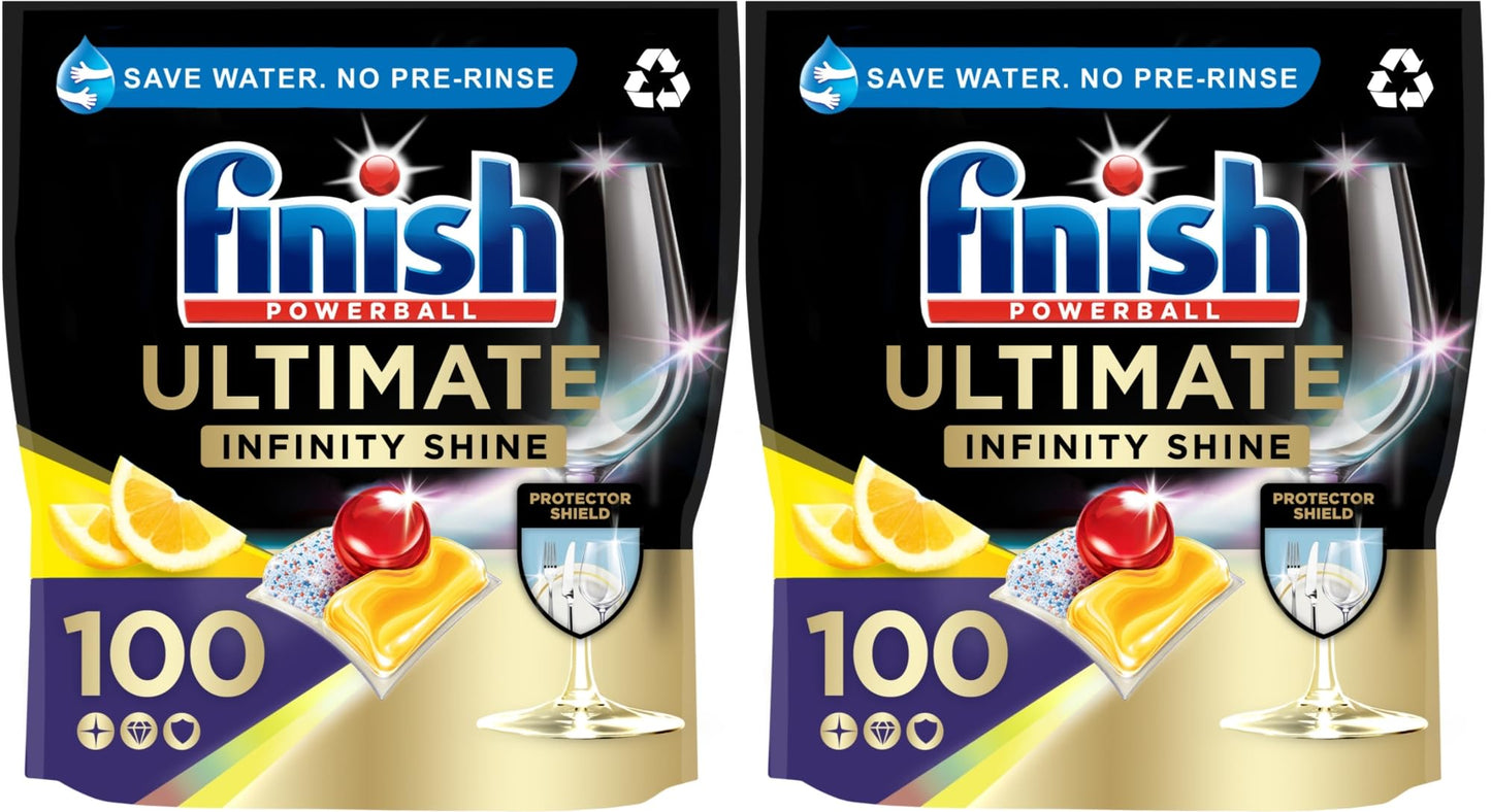 Finish Ultimate Infinity Shine Dishwasher Tablets bulk | Scent : Lemon | Size: 100 Dishwasher Tabs |Ultimate Clean and Shine