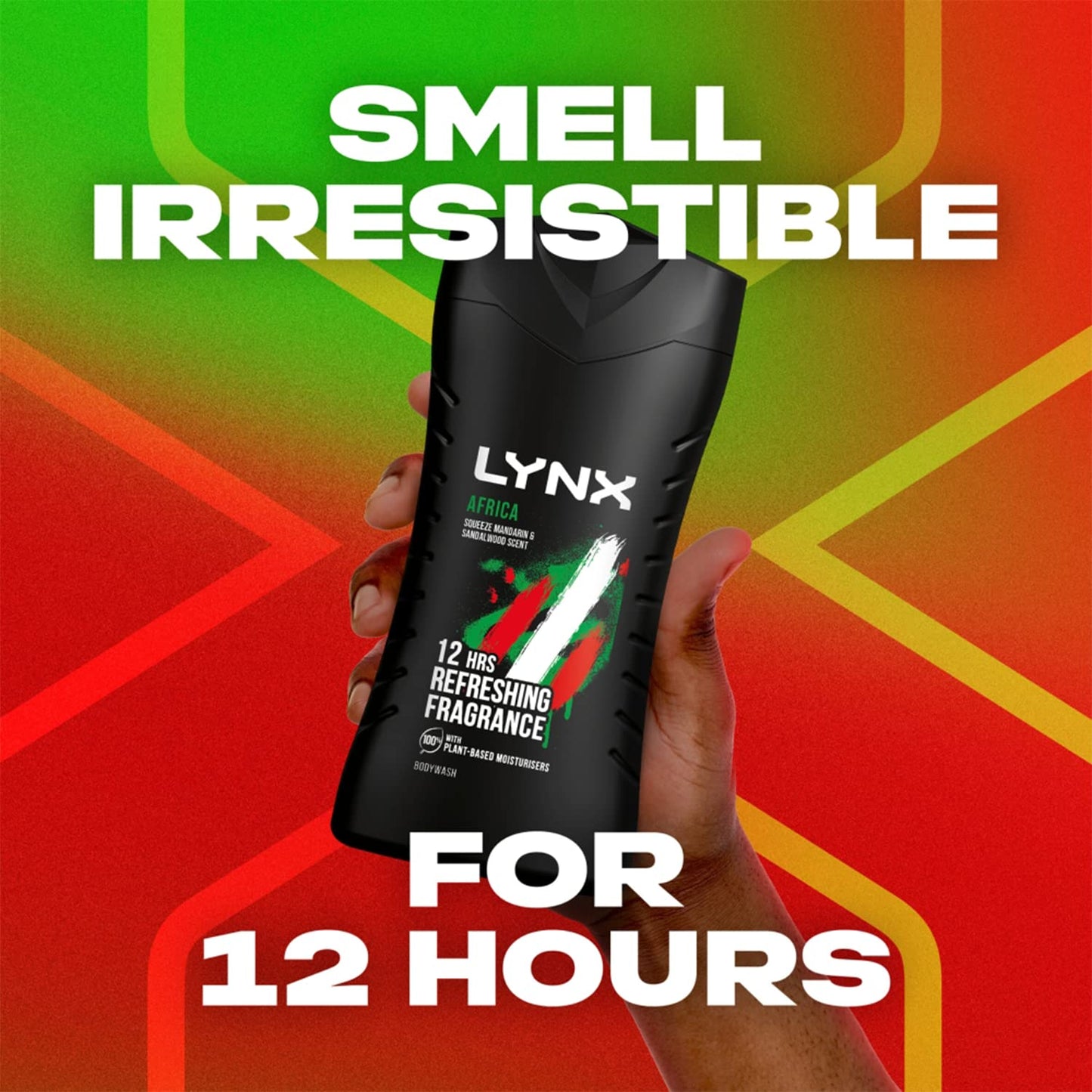 Lynx Africa Body Wash with 12 Hour Refreshing Fragrance Squeezed Mandarin and Sandalwood Scent with Plant-based Moisturizers, 225 ml Bulk Buy 3 Pack