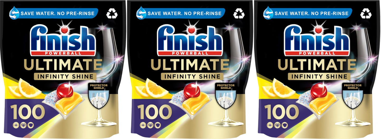 Finish Ultimate Infinity Shine Dishwasher Tablets bulk | Scent : Lemon | Size: 100 Dishwasher Tabs |Ultimate Clean and Shine