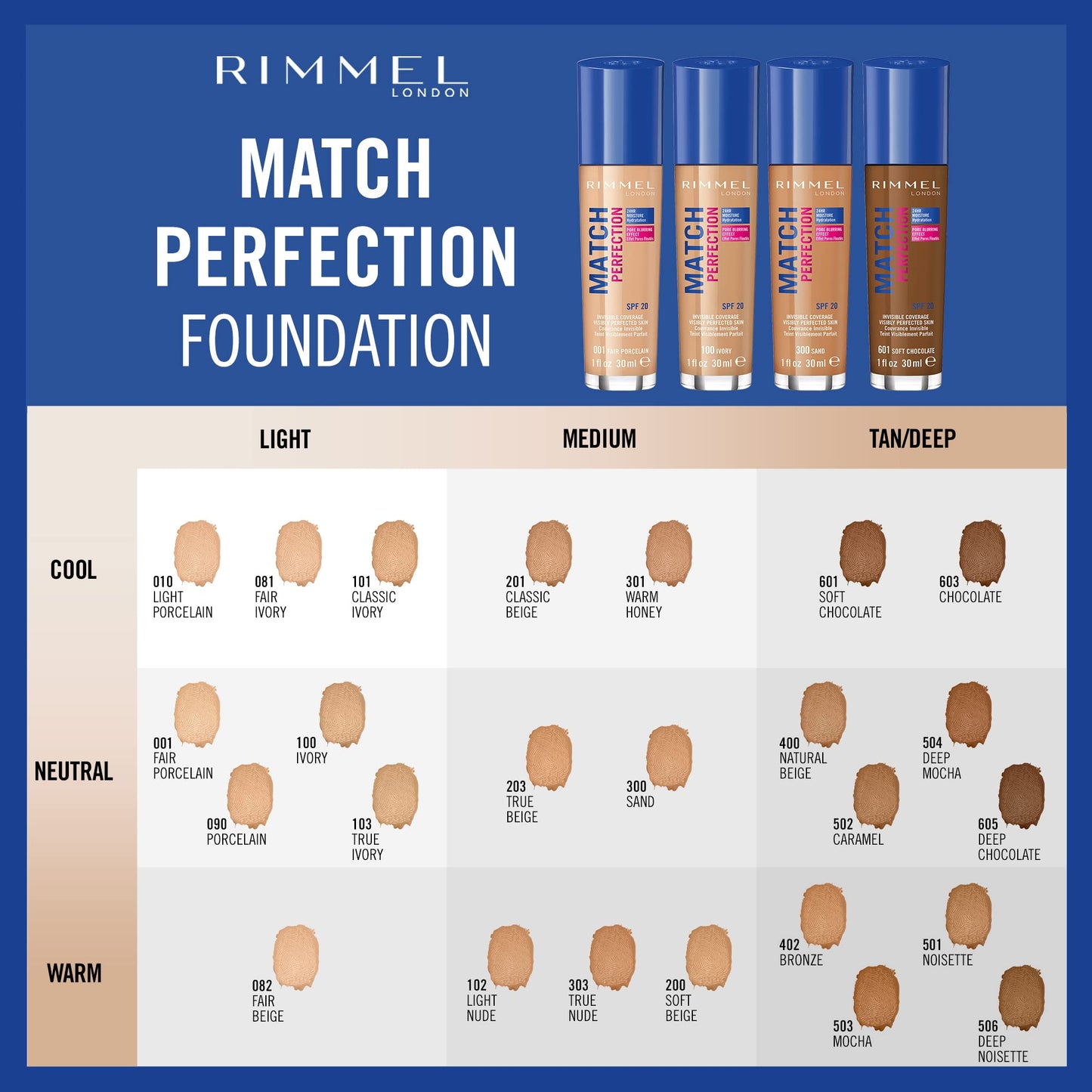 Rimmel Match Perfection Liquid Foundation, 101 Classic Ivory, 30ml