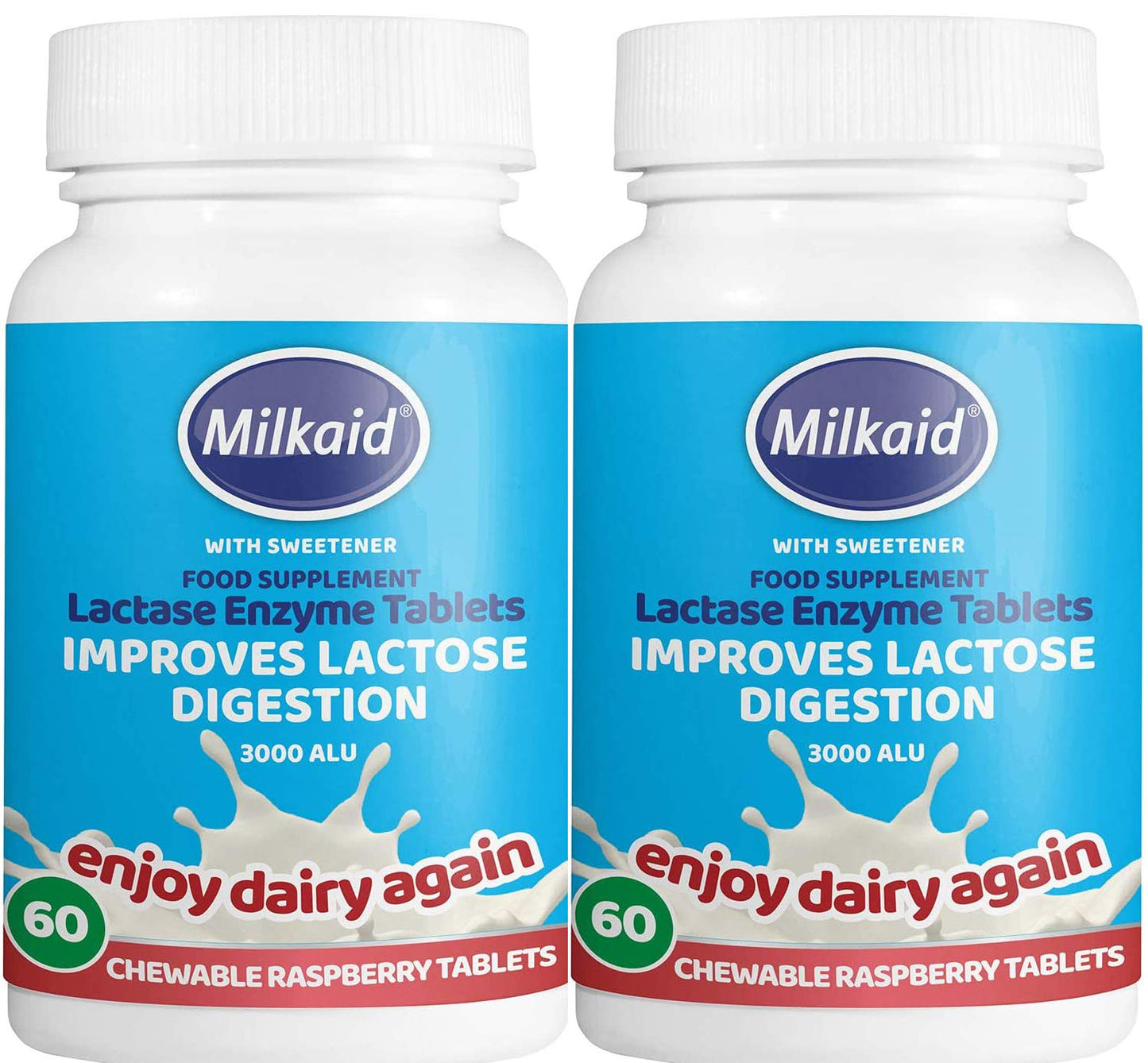 Milkaid Lactase Enzyme Chewable Tablets for Lactose Intolerance Relief | Prevents Gas, Bloating & Diarrhoea | Fast Acting Dairy Digestive Supplement | Gluten Free & Vegan | 120 tablets