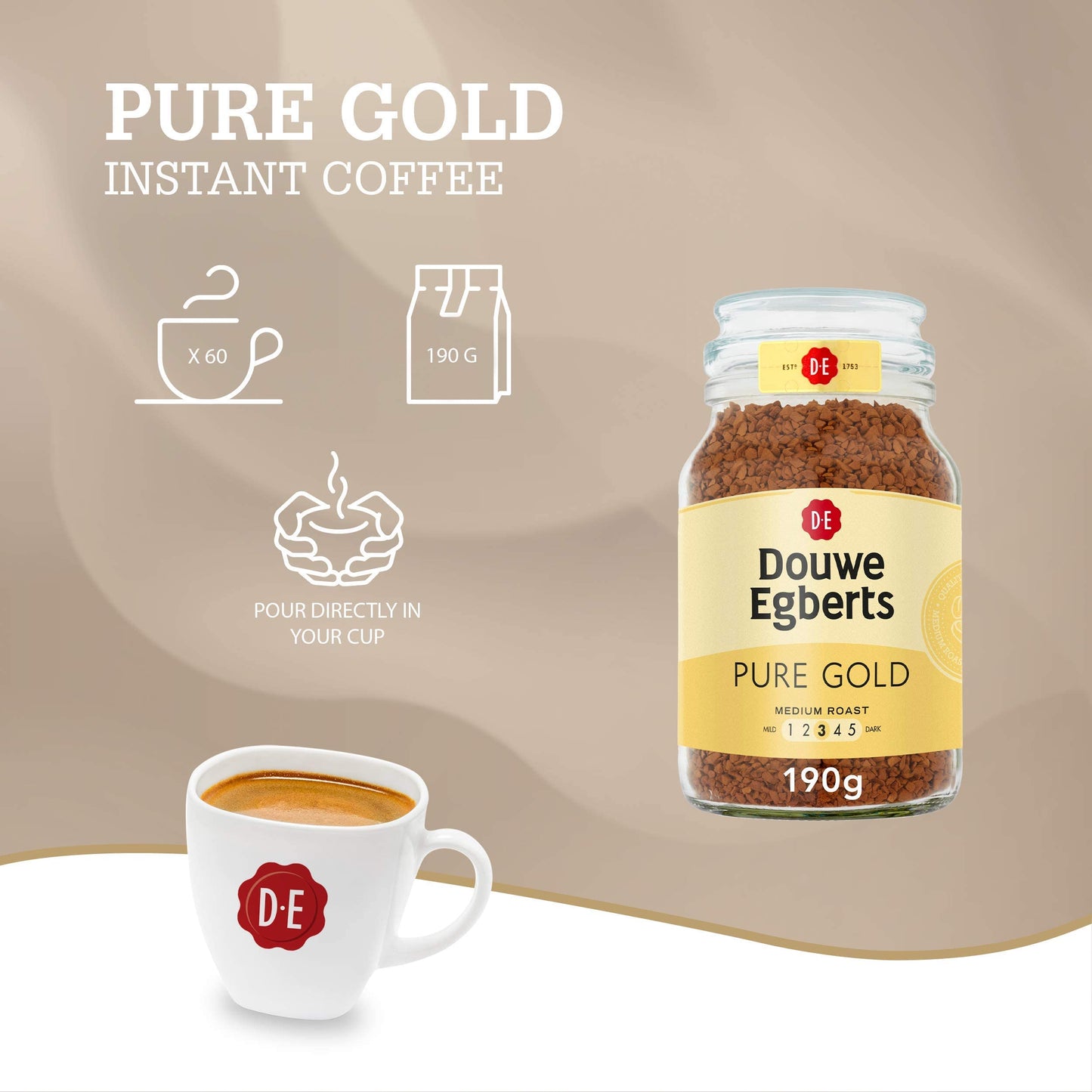 Douwe Egberts Pure Gold Instant Coffee - 1 x 750g Tin