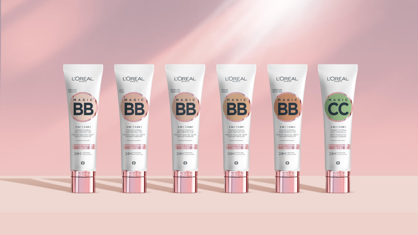 L'Oréal Paris Magic BB Cream with SPF 20, 5-in-1 Skin Tint with Vitamin B5 and Vitamin E, Lightweight Hydrating Formula Adapts to Skin Tone for a Natural Glowy Finish, 30 ml, Shade: 04 Medium