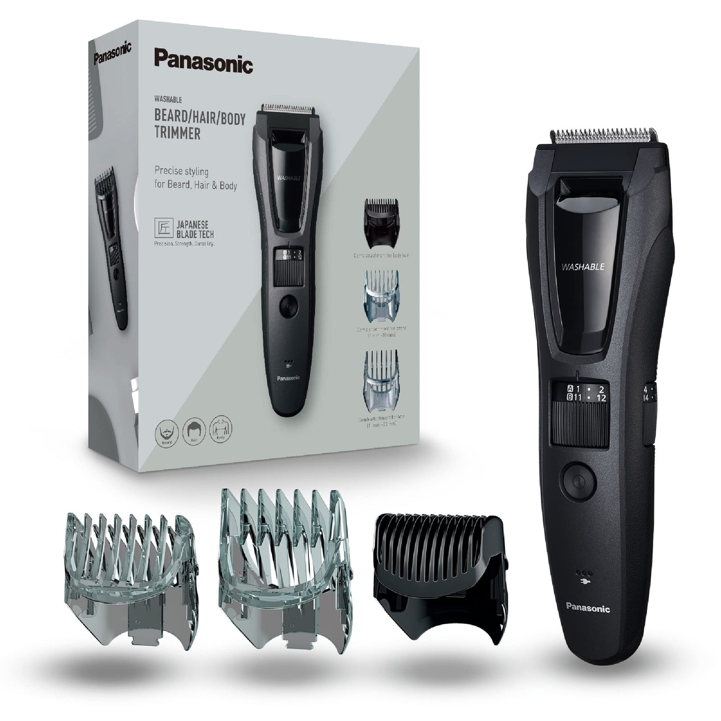 Panasonic ER-GB80 Wet & Dry Electric Beard, Hair and Body Trimmer for Men, 18 x 5.2 x 4.3 cm, Grey, 330 g