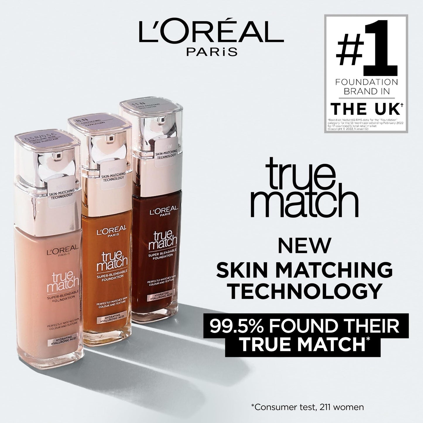 L'Oreal Paris True Match Liquid Foundation, Skincare Infused with Hyaluronic Acid, SPF 17, Available in 40 Shades, 6.5W Golden Toffee, 30 ml