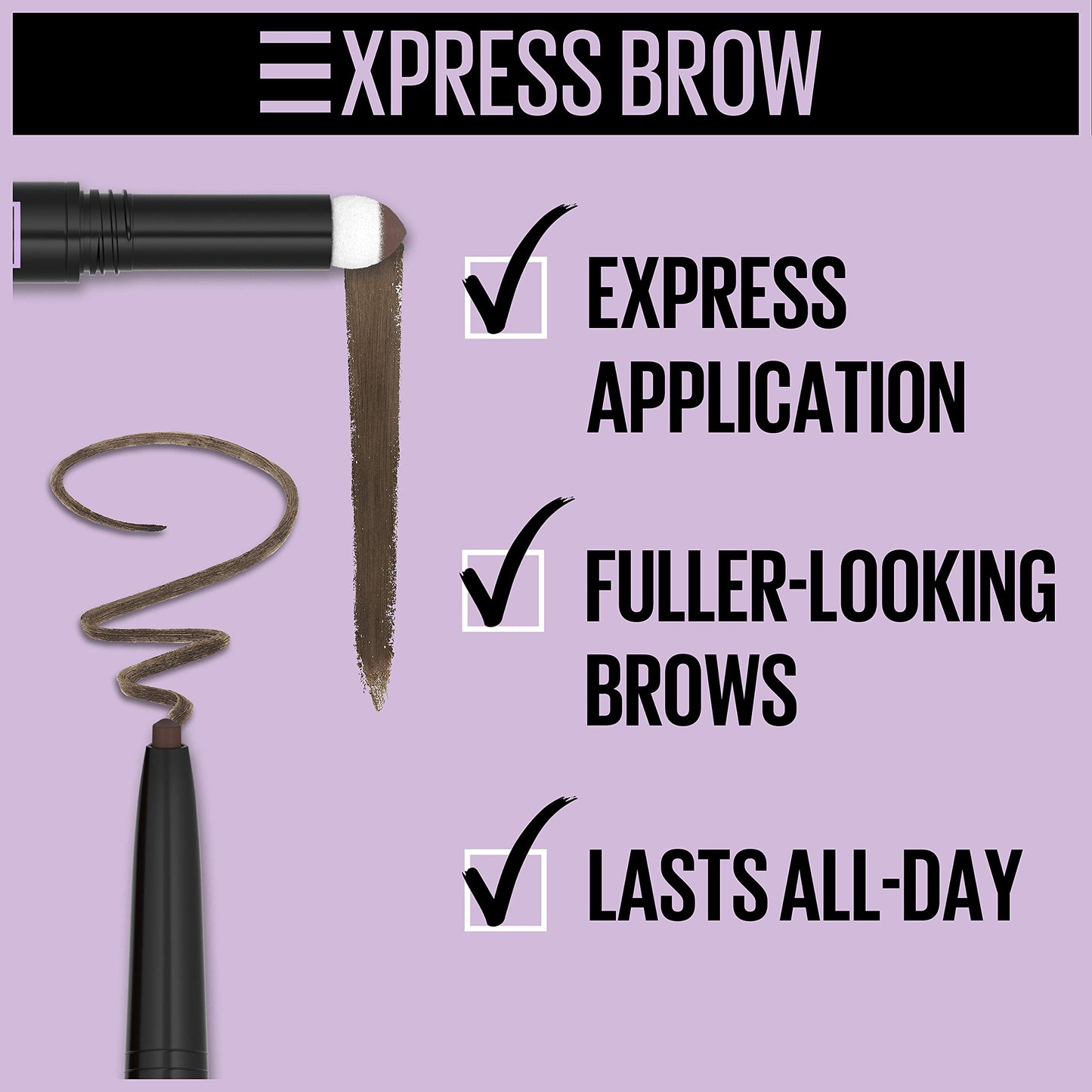 Maybelline New York Express Brow Duo Eyebrow Filling, Natural Looking 2-In-1 Pencil Pen + Filling Powder Dark Brown