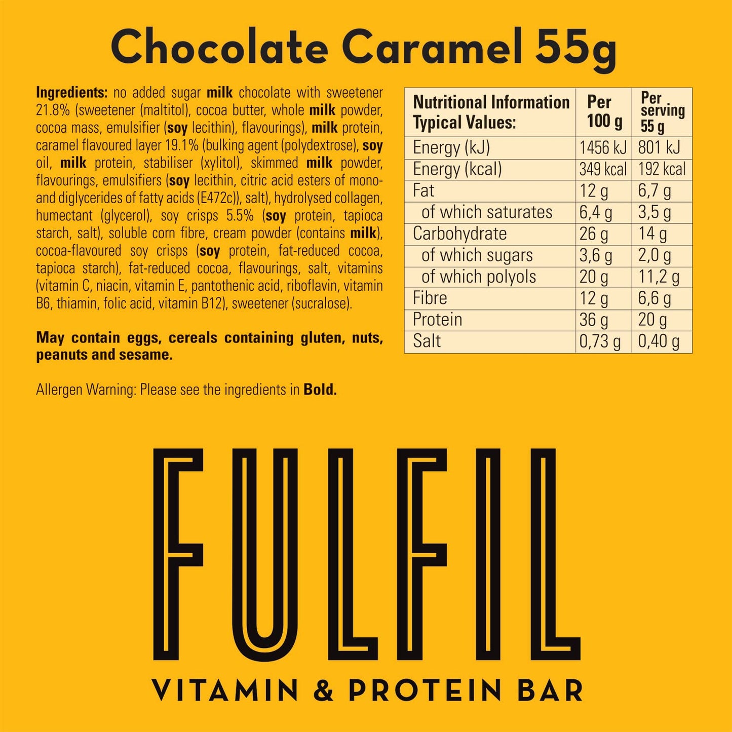 Fulfil Vitamin and Protein Bar (15 x 55 g Bars), Milk Chocolate Crunch Flavour, 20 g High Protein, 9 Vitamins, Low Sugar