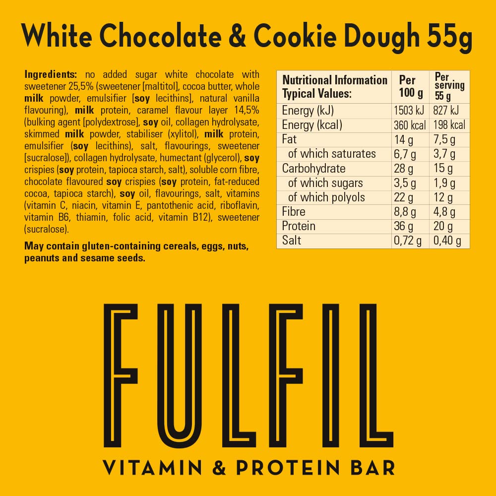 Fulfil Vitamin and Protein Bar (15 x 55 g Bars), Milk Chocolate Crunch Flavour, 20 g High Protein, 9 Vitamins, Low Sugar